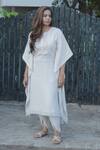 Buy_Gothilo_Beige Linen Round Neck Natural Kaftan And Dhoti Pant Set _at_Aza_Fashions