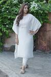 Gothilo_Beige Linen Round Neck Natural Kaftan And Dhoti Pant Set _Online_at_Aza_Fashions