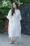 Buy_Gothilo_Beige Linen Round Neck Natural Kaftan And Dhoti Pant Set _Online_at_Aza_Fashions