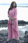 Buy_Gothilo_Pink Linen Collared Salmon High-low Kurta And Palazzo Set _at_Aza_Fashions