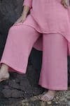 Shop_Gothilo_Pink Linen Collared Salmon High-low Kurta And Palazzo Set _at_Aza_Fashions