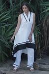 Buy_Gothilo_Ivory Linen V-neck High-low Flared Kurta Set _Online_at_Aza_Fashions