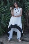 Shop_Gothilo_Ivory Linen V-neck High-low Flared Kurta Set _at_Aza_Fashions