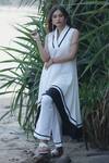 Gothilo_Ivory Linen V-neck High-low Flared Kurta Set _at_Aza_Fashions