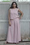 Buy_Gothilo_Pink Linen Round Neck Flamingo Top And Culotte Set _at_Aza_Fashions