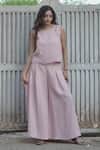 Buy_Gothilo_Pink Linen Round Neck Flamingo Top And Culotte Set _Online_at_Aza_Fashions