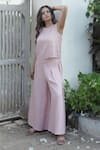 Shop_Gothilo_Pink Linen Round Neck Flamingo Top And Culotte Set _Online_at_Aza_Fashions