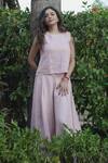 Shop_Gothilo_Pink Linen Round Neck Flamingo Top And Culotte Set _at_Aza_Fashions