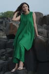Buy_Gothilo_Green Linen Round Neck Kurta And Palazzo Set _Online_at_Aza_Fashions