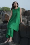 Shop_Gothilo_Green Linen Round Neck Kurta And Palazzo Set _Online_at_Aza_Fashions