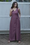 Buy_Gothilo_Purple Linen V-neck Plum Overlap Jumpsuit _at_Aza_Fashions