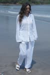 Gothilo_White Linen Collared Frost Shirt And Pant Loungewear Set _Online_at_Aza_Fashions