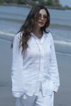 Gothilo_White Linen Collared Frost Shirt And Pant Loungewear Set _at_Aza_Fashions