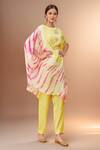 Buy_Samyukta Singhania_Yellow Chiffon, Denim Embroidery, Zari, Sequins Draped Shaded Top With Pant _at_Aza_Fashions