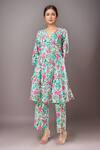 Buy_Samyukta Singhania_Pink Cotton Split V-neck Floral Print Kurta And Pant Set_at_Aza_Fashions