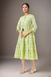 Buy_Samyukta Singhania_Yellow Cotton Tassels Round Neck Floral Print Designer Dress _at_Aza_Fashions