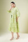 Shop_Samyukta Singhania_Yellow Cotton Tassels Round Neck Floral Print Designer Dress _Online_at_Aza_Fashions