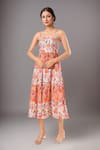 Buy_Samyukta Singhania_Orange Cotton Square Neck Floral Print Dress _at_Aza_Fashions