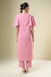 Shop_Samyukta Singhania_Pink Cotton Embroidery Keyhole Neck Floral Print Kurta And Pant Set _at_Aza_Fashions