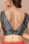 Shop_Samyukta Singhania_Black Georgette Sequins Plunge Neck Blouse _at_Aza_Fashions