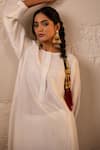 Avaha_Ivory Silk, Cotton Round Neck Mahira A-line Dola Kurta Set _at_Aza_Fashions