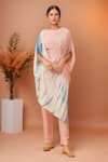 Buy_Samyukta Singhania_Pink Chiffon, Denim Sequins, Zari, Embroidery Placed Pattern Top With Pant _at_Aza_Fashions