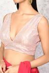 Samyukta Singhania_Pink Sequins Plunge Neck Sleeveless Blouse _Online_at_Aza_Fashions