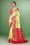 Buy_Samyukta Singhania_Cream Silk Embroidery Colorblock Saree With Running Blouse _at_Aza_Fashions