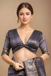 Buy_Samyukta Singhania_Grey Silk, Tussar Embroidery V-neck Blossom Woven Saree With Blouse _Online_at_Aza_Fashions