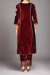 Shop_Samyukta Singhania_Maroon Velvet Embroidery Round Neck Kurta And Palazzo Set _at_Aza_Fashions