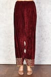 Samyukta Singhania_Maroon Velvet Embroidery Round Neck Kurta And Palazzo Set _Online_at_Aza_Fashions