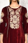 Shop_Samyukta Singhania_Maroon Velvet Embroidery Round Neck Kurta And Palazzo Set _Online_at_Aza_Fashions