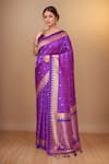 Buy_Samyukta Singhania_Purple Silk Sequins Round Neck Woven Saree With Blouse_at_Aza_Fashions