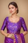 Buy_Samyukta Singhania_Purple Silk Sequins Round Neck Woven Saree With Blouse_Online_at_Aza_Fashions