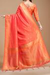 Shop_Samyukta Singhania_Orange Silk Embroidery Round Neck Handloom Woven Saree With Blouse _at_Aza_Fashions