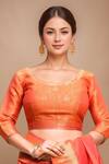Samyukta Singhania_Orange Silk Embroidery Round Neck Handloom Woven Saree With Blouse _Online_at_Aza_Fashions
