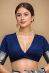 Buy_Samyukta Singhania_Blue Georgette Zari V-neck Floral Jaal Woven Saree With Blouse _Online_at_Aza_Fashions