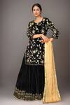 Buy_Samyukta Singhania_Black Velvet, Chanderi Embroidery Round Neck Floral Kurta Lehenga Set _at_Aza_Fashions