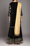 Shop_Samyukta Singhania_Black Velvet, Chanderi Embroidery Round Neck Floral Kurta Lehenga Set _at_Aza_Fashions