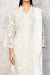 Shop Samyukta Singhania Cream Georgette Embroidery Mandarin Collar Floral Kurta Set Online at Aza Fashions Shop_Samyukta Singhania_Cream Georgette Embroidery Mandarin Collar Floral Kurta Set_Online_at_Aza_Fashions