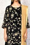 Buy_Samyukta Singhania_Black Velvet, Chanderi Embroidery Round Neck Floral Kurta Lehenga Set _Online_at_Aza_Fashions