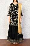 Shop_Samyukta Singhania_Black Velvet, Chanderi Embroidery Round Neck Floral Kurta Lehenga Set _Online_at_Aza_Fashions