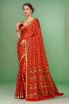 Buy_Samyukta Singhania_Red Chiffon, Georgette Embroidery Botanic Woven Saree With Running Blouse _at_Aza_Fashions