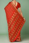 Shop_Samyukta Singhania_Red Chiffon, Georgette Embroidery Botanic Woven Saree With Running Blouse _at_Aza_Fashions