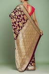 Shop Samyukta Singhania Wine Chiffon, Georgette Embroidery Botanic Woven Saree With Running Blouse at Aza Fashions Shop_Samyukta Singhania_Wine Chiffon, Georgette Embroidery Botanic Woven Saree With Running Blouse _at_Aza_Fashions