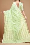 Shop_Samyukta Singhania_Green Modal, Polyester, Viscose V-neck Handloom Saree With Blouse _at_Aza_Fashions