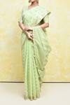 Samyukta Singhania_Green Modal, Polyester, Viscose V-neck Handloom Saree With Blouse _Online_at_Aza_Fashions