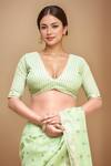 Buy_Samyukta Singhania_Green Modal, Polyester, Viscose V-neck Handloom Saree With Blouse _Online_at_Aza_Fashions