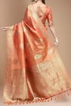 Shop_Samyukta Singhania_Orange Tissue Embroidery Plunge Neck Flower Woven Saree With Blouse _at_Aza_Fashions