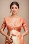 Buy_Samyukta Singhania_Orange Tissue Embroidery Plunge Neck Flower Woven Saree With Blouse _Online_at_Aza_Fashions